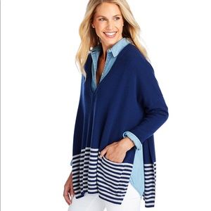 Oversized Striped V-Neck Poncho